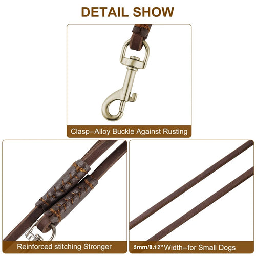 Premium Leather Dog Collar and Leash Set